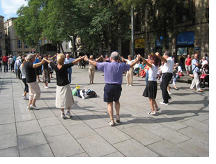 sardana dancers in Barcelona plaza