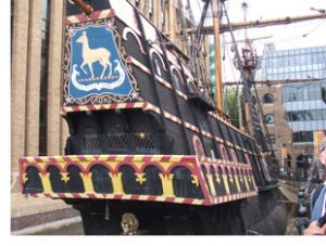 A replica of the ship Golden Hinde