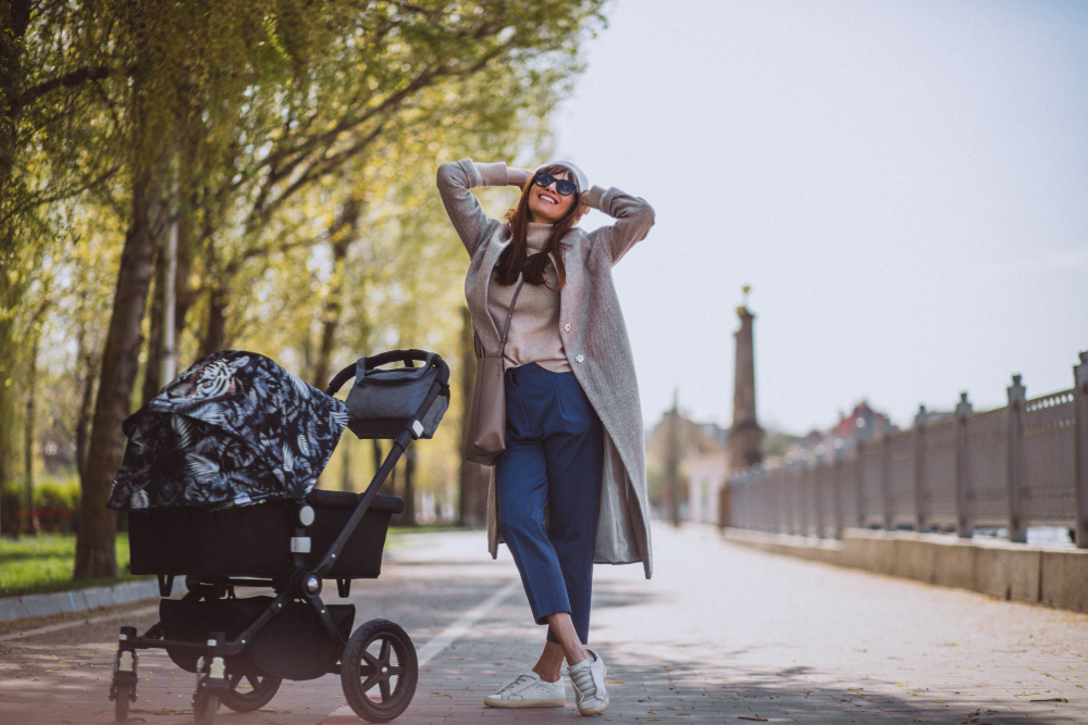 woman with baby carriage