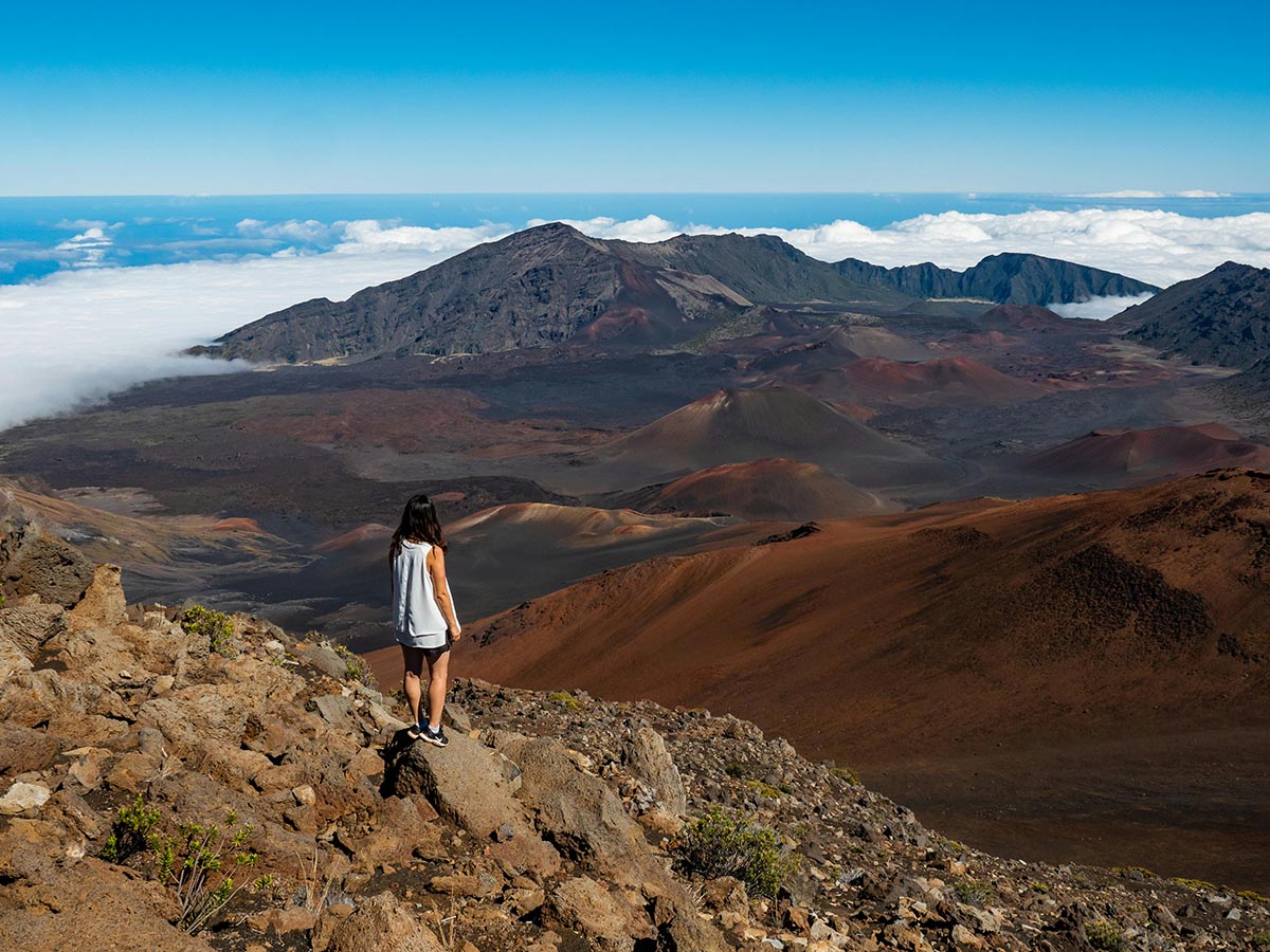 A person on top of a mountain in Hawaii